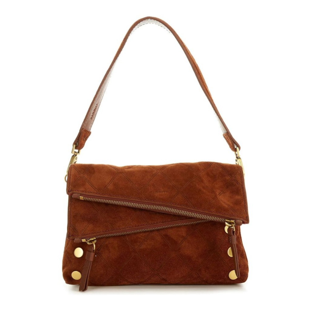 Hammitt Dillon convertible crossbody bag Chocolate Diamond Suede Antique Gold NW - Picture 1 of 10